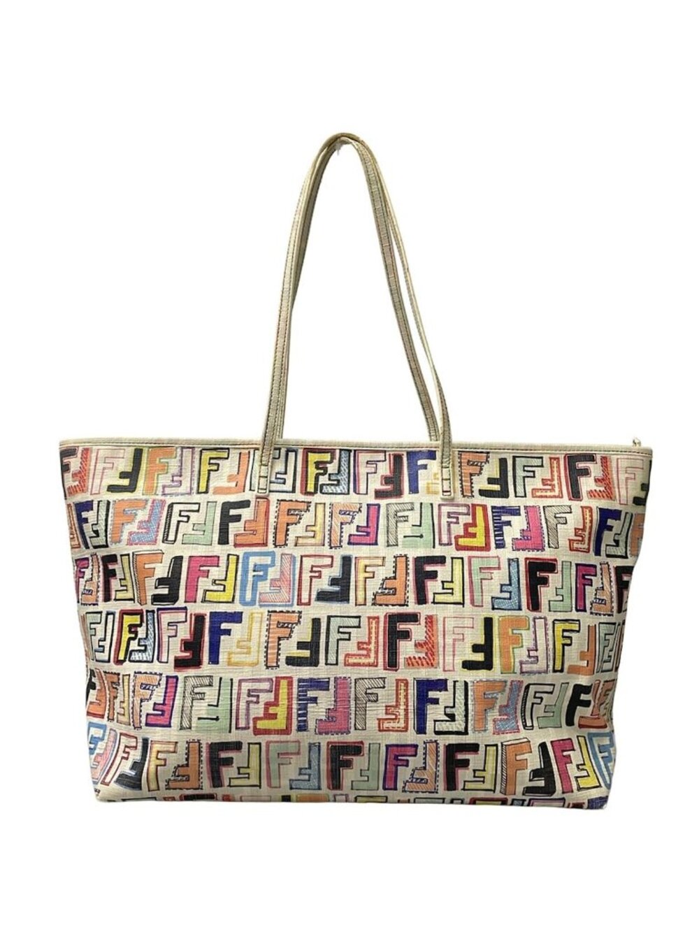 Fendi Tote Light Gray Yellow Multi Leather